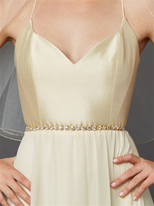 Gorgeous Slender Gold Crystal Linked Bridal Belt - La Bella Bridal Accessories