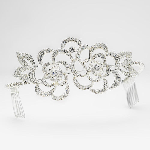 Sparkling Flower Crystal Covered Hair Comb Headband - La Bella Bridal Accessories