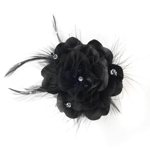 black flower hair comb, Feather flower clip, feather flower comb, Feather Fascinator, feather crystal hair combs, feather crystal hair comb