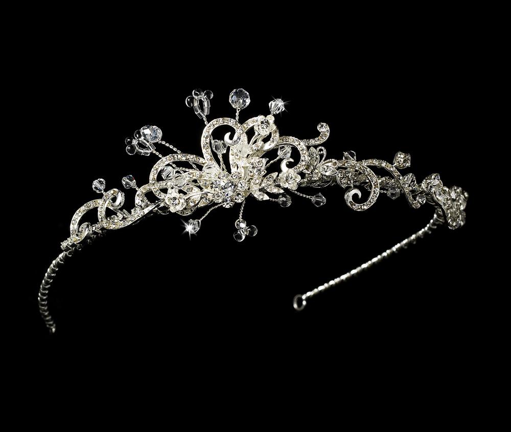 Swarovski Crystal Tiara Headband with Side Crystal Accent - La Bella Bridal Accessories