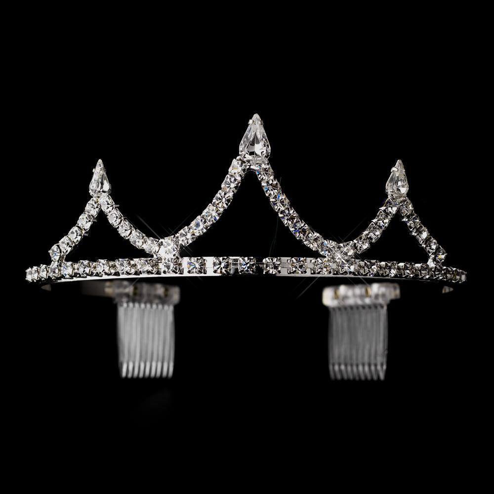 Silver Crystal Inverted Teardrop Tiara Headpiece - La Bella Bridal Accessories