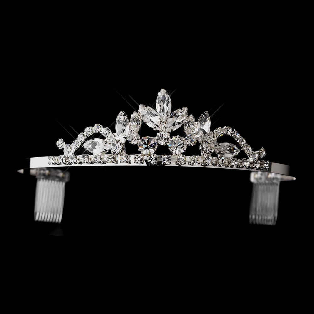 Silver Navette & Round Crystal Tiara Headpiece - La Bella Bridal Accessories