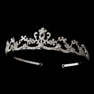 Silver Crystal Swirly Floral Tiara Headpiece - La Bella Bridal Accessories