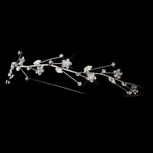 Silver Crystal Floral Headband - La Bella Bridal Accessories