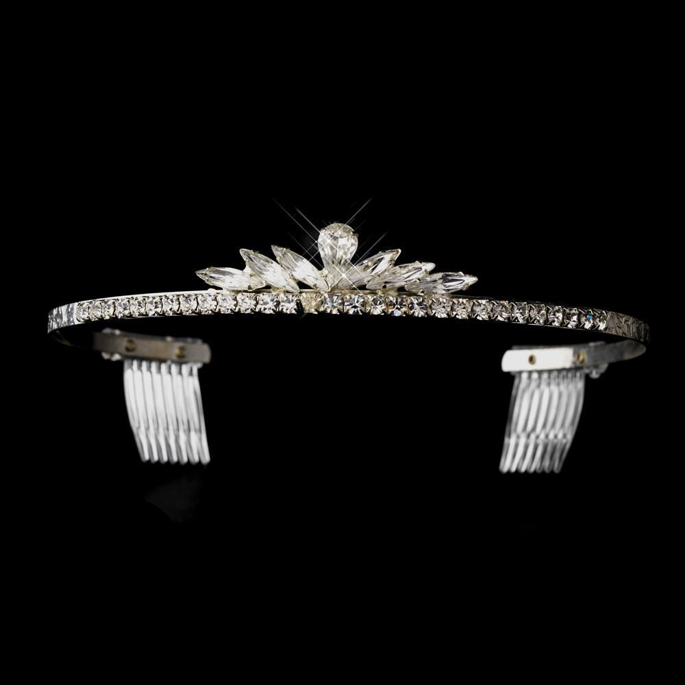 Silver Teardrop Crystal Tiara Headpiece - La Bella Bridal Accessories