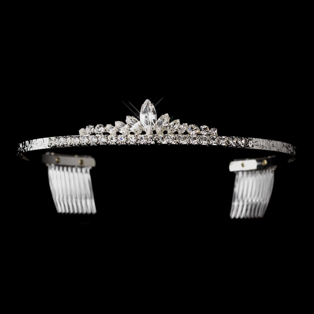 Silver Round & Navette Tiara Hair Comb - La Bella Bridal Accessories