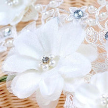 Beautiful Lace Appliqué Crystal & Pearl Flower Wedding headpiece