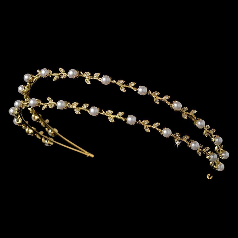 Crystal & Pearl Bridal Headband Gold Ivory - La Bella Bridal Accessories