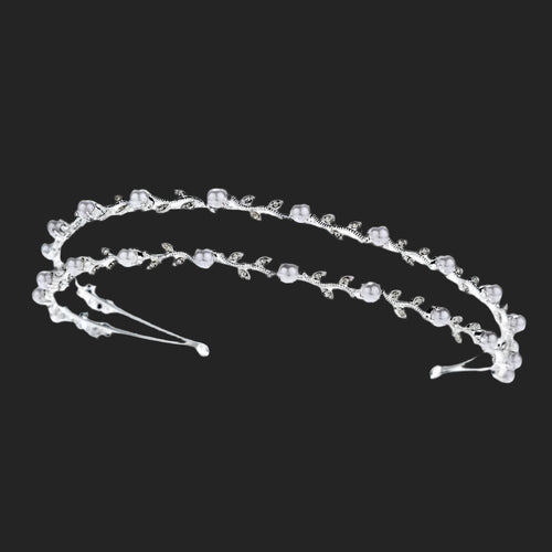 Pearl & Crystal Bridal Headband Silver White - La Bella Bridal Accessories