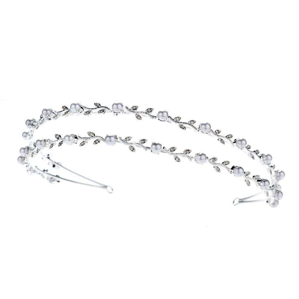 Pearl & Crystal Bridal Headband Silver White - La Bella Bridal Accessories