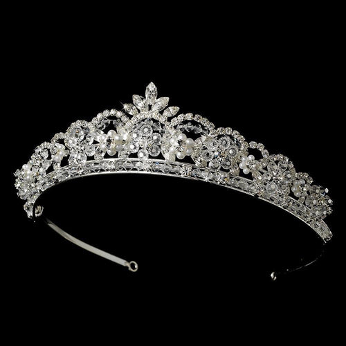 Crystal and Pearl Bridal Tiara - La Bella Bridal Accessories