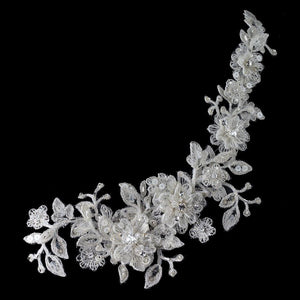 Ivory Lace Applique Headband Accented with Crystals, Crystals & Sequins - La Bella Bridal Accessories
