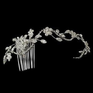 Crystal Side Accenting Floral Headjpiece - La Bella Bridal Accessories