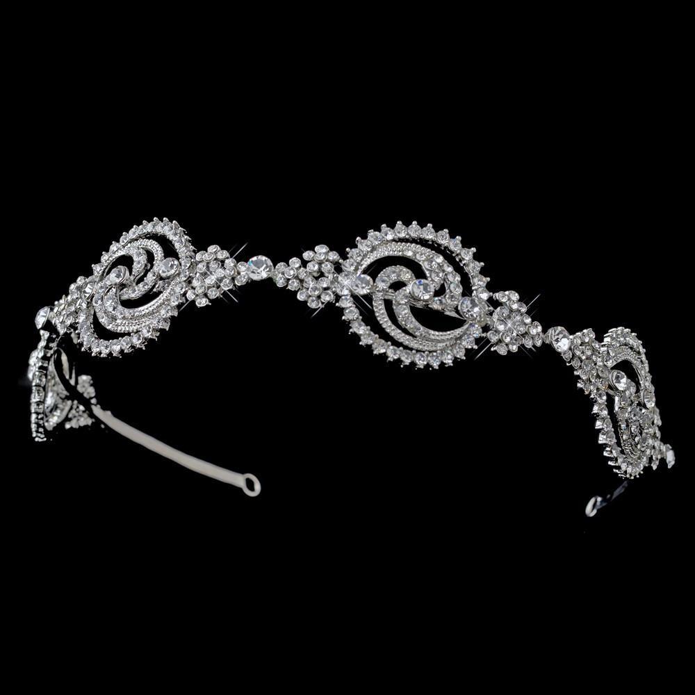 Rhodium Crystal Modern Headband - La Bella Bridal Accessories