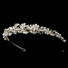 Light Gold Ivory Pearl & Crystal Floral Headband - La Bella Bridal Accessories