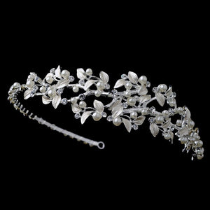 Silver Light Ivory Pearl & Crystal Vine Side Headband - La Bella Bridal Accessories