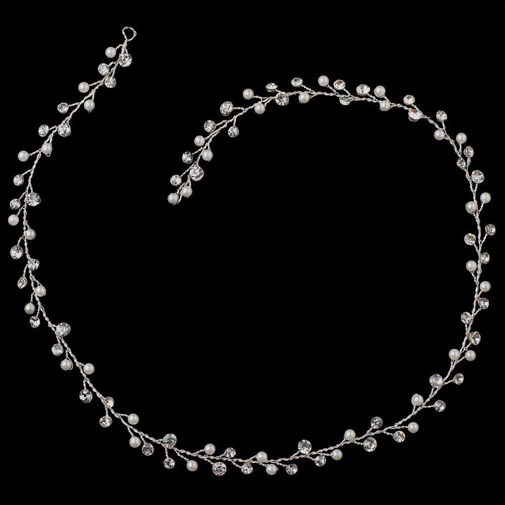 Silver Ivory Pearl & Crystal Vine Headband - La Bella Bridal Accessories