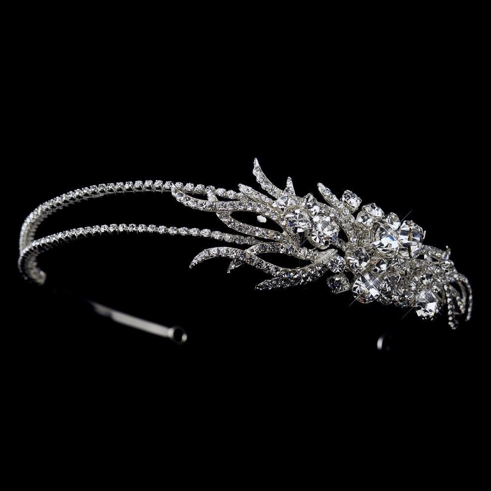 Silver Crystal Side Accented Bridal Double Side Accented Headband - La Bella Bridal Accessories