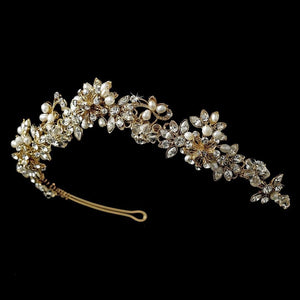 Gold Plated Freshwater, Swarovski crystal Bridal Tiara - La Bella Bridal Accessories