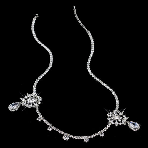 Antique Silver CZ Crystal “Kim Kardashian” Inspired Floral Headband - La Bella Bridal Accessories
