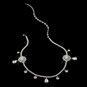 Antique Silver Crystal Kim K Inspired Floral Headband - La Bella Bridal Accessories