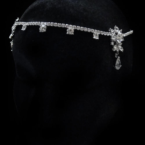 Antique Silver CZ Crystal Kim Kardashian Inspired Forehead Headpiece - La Bella Bridal Accessories
