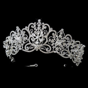 Silver Crystal Floral Bridal Royal Tiara Headpiece - La Bella Bridal Accessories