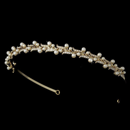 Crystal and Pearl Lily Bridal Tiara Headband - La Bella Bridal Accessories