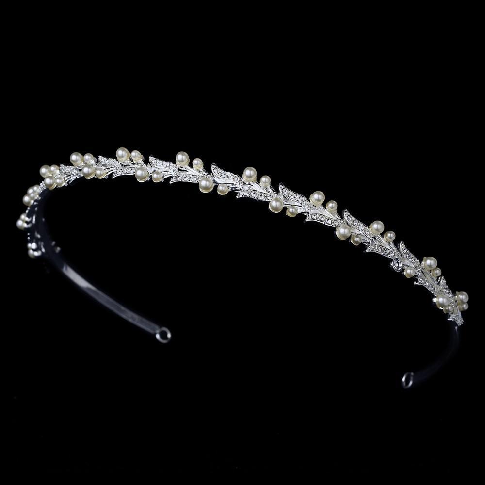 Silver Plated Crystal and Pearl Bridal Headband - La Bella Bridal Accessories