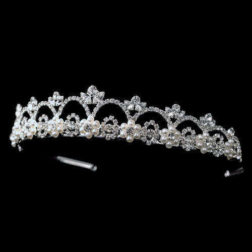White Pearl Bridal Tiara - La Bella Bridal Accessories