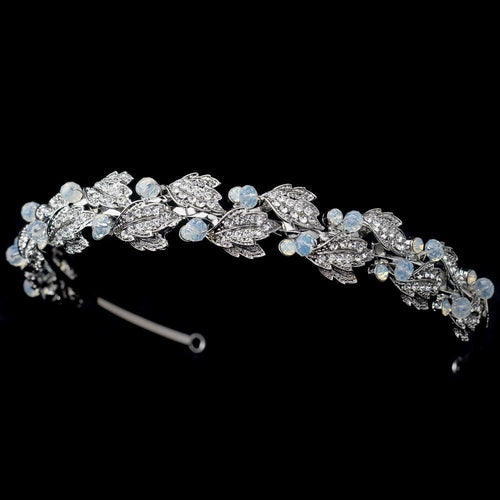 Rhodium Leaf Headband with Opal Accents - La Bella Bridal Accessories