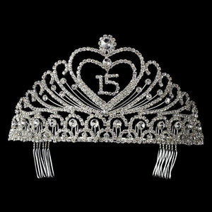 Precious Crystal Heart Covered Swirl Quinceanera Headpiece - La Bella Bridal Accessories