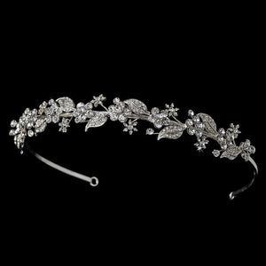 Silver Crystal Floral Bridal Headband - La Bella Bridal Accessories
