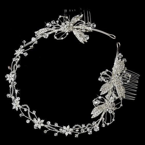 Elegant Hand Wired Silver Bridal Headband with Crystal Swarovski Accents - La Bella Bridal Accessories