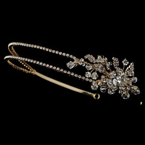 Gold Double Crystal Bridal Headband with Crystal Ornate Side Accent - La Bella Bridal Accessories