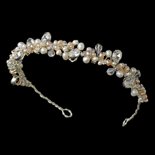 Mocha Blush Gold Freshwater Pearl Bridal Headband - La Bella Bridal Accessories