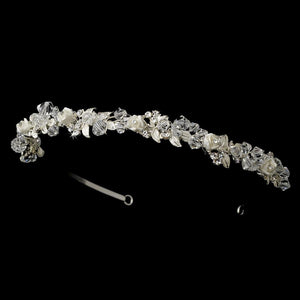 Crystals & Porcelain Flowers Silver Headband - La Bella Bridal Accessories