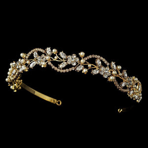 Crystal and Pearl Gold Bridal Headband - La Bella Bridal Accessories