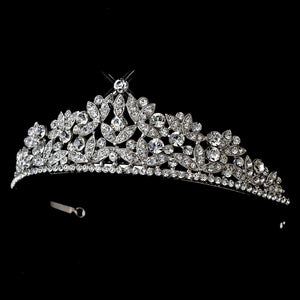 Antique Style Silver Crystal Tiara Headpiece - La Bella Bridal Accessories