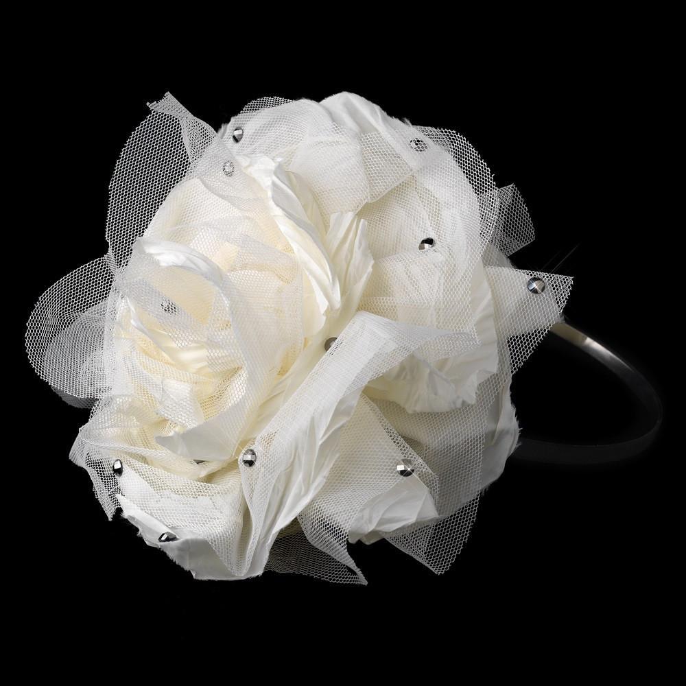 Gorgeous Big Flower Black Headband with Crystals - La Bella Bridal Accessories