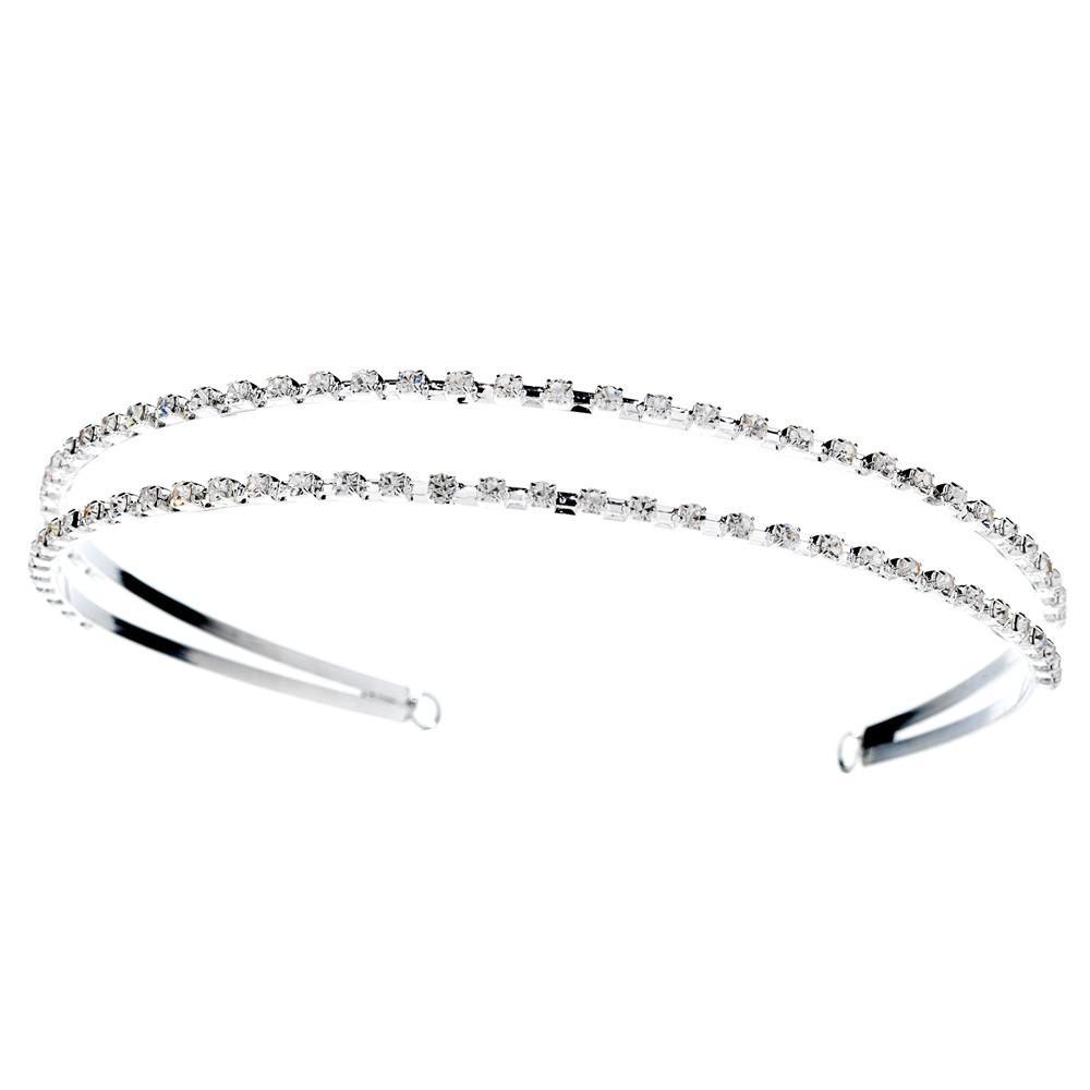 Double Row Crystal Covered Headband in Luminous Silver Plating - La Bella Bridal Accessories