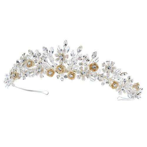 Porcelain Flower Accented Bridal Tiara - La Bella Bridal Accessories