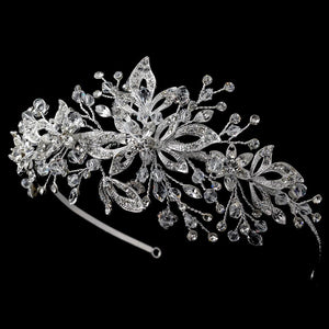 Silver Swarovski Crystal Bead & Crystal Side Accented Headband - La Bella Bridal Accessories