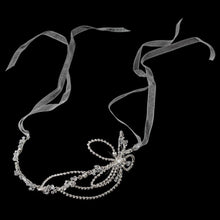 Silver Diamond White Ribbon Headband with Crystals - La Bella Bridal Accessories
