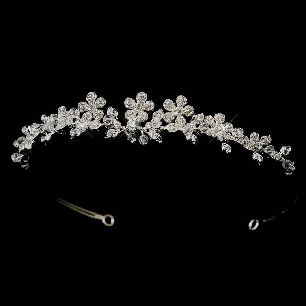 Silver Floral Swarovski Crystal Bridal Side Accented Headpiece - La Bella Bridal Accessories