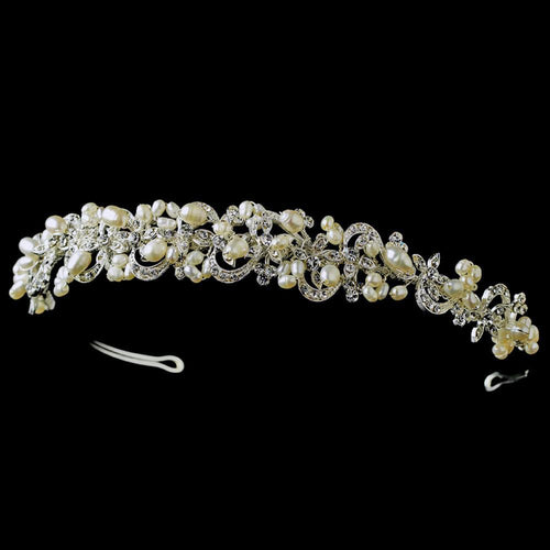 Gorgeous Freshwater Pearl and Crystal Headband - La Bella Bridal Accessories