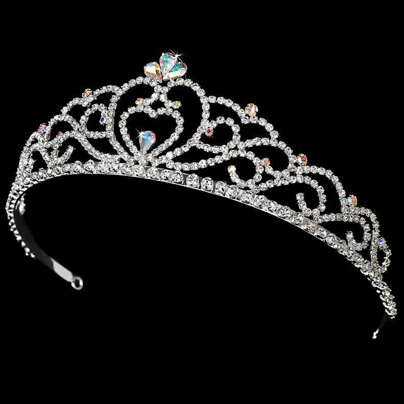 Regal Crystal Heart Princess Tiara in Silver AB with Heart Accent - La Bella Bridal Accessories