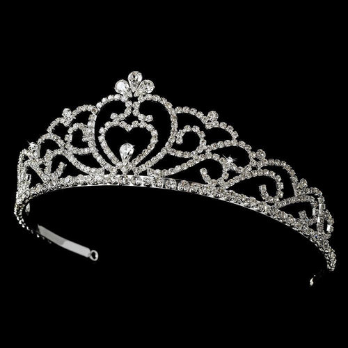 Regal Crystal Heart Princess Tiara in Silver with Heart Accent - La Bella Bridal Accessories