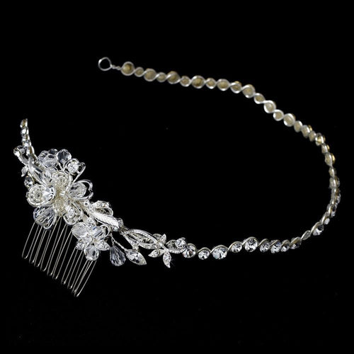 Crystal Bridal Headband with Side Ornament - La Bella Bridal Accessories