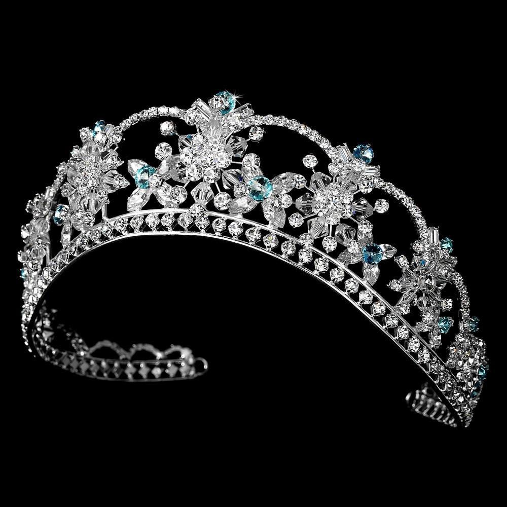 Sparkling Swarovski Crystal Silver Plated Tiara with Aqua Accents - La Bella Bridal Accessories
